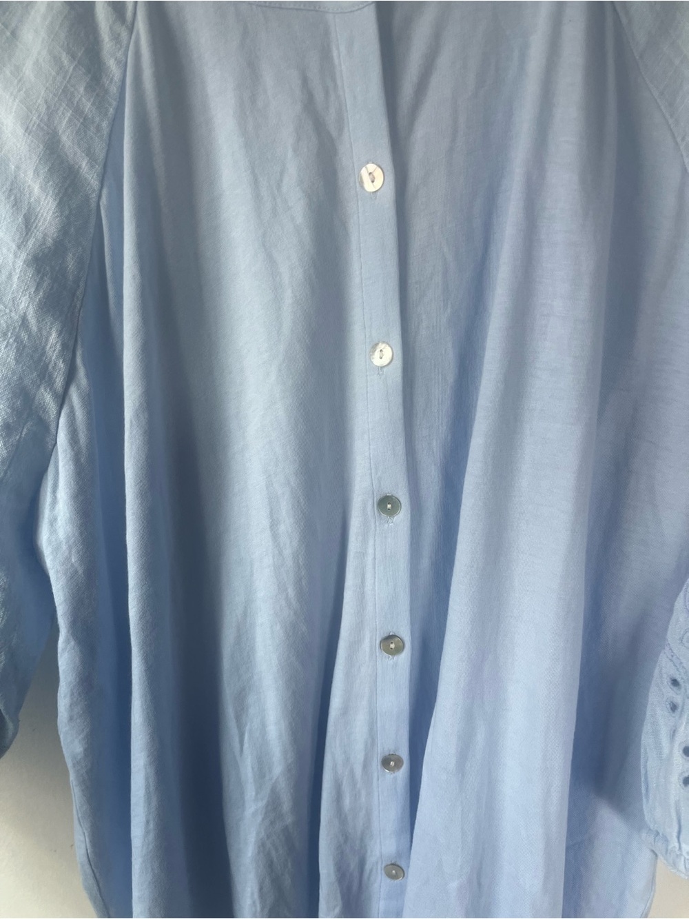 J..Jill Blue Button-Front Embroidered Sleeve Women's Top - Picture 3 of 8